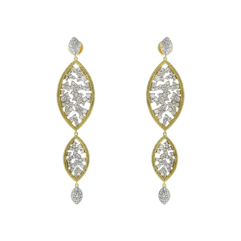 women’s custom-designed earrings-Long Marquise Double Drop Diamond Earrings