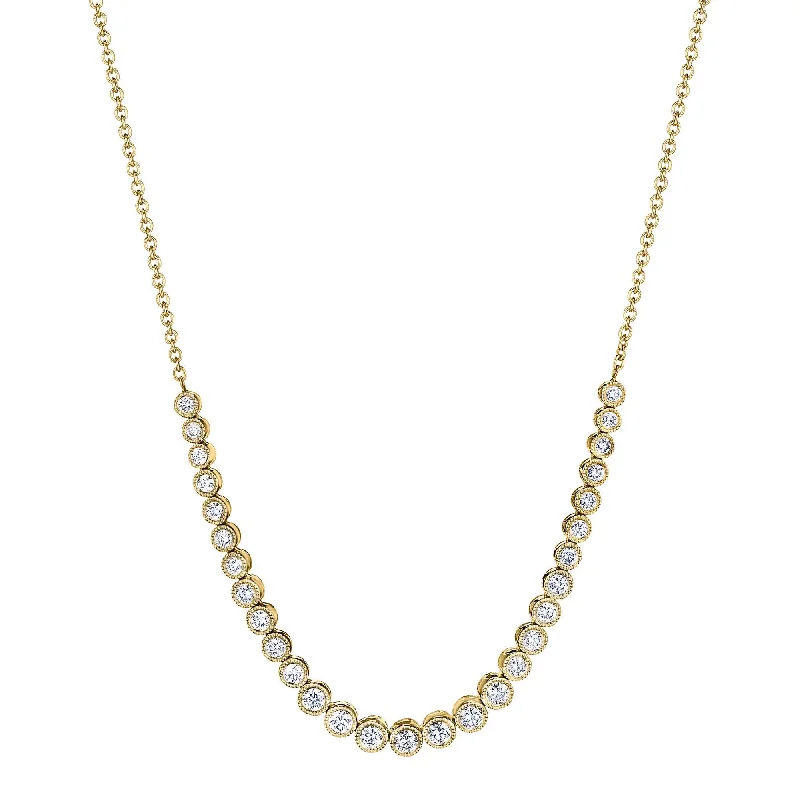 women’s floral necklaces-Modern Bezel Set Diamond Necklace, 14K Yellow Gold