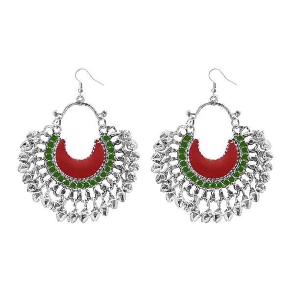 women’s intricate earrings-Jeweljunk Red Meenakari Silver Plated Afghani Earrings