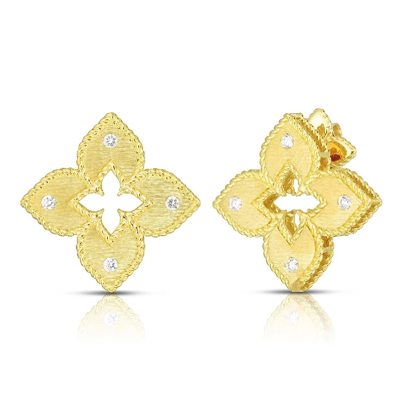 women’s luxury hoop earrings-Petite Venetian Princess Satin Flower Diamond Stud Earrings