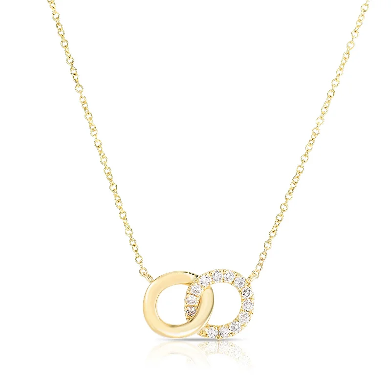 women’s layered necklaces-Diamond Interlocking Circles Necklace, 14K Yellow Gold