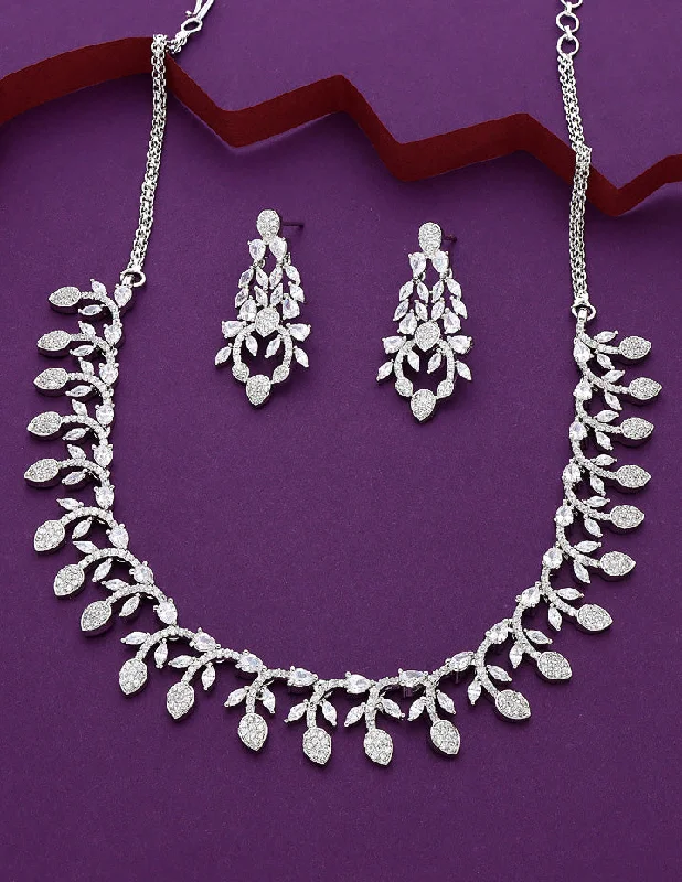 women’s two-tone necklaces-Designer Rhodium Polish Zirconia Necklace Set