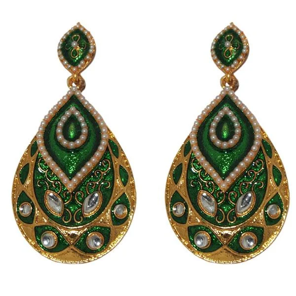 women’s cubic zirconia earrings-Kriaa Green Meenakari Gold Plated Dangler Earrings - 1303124