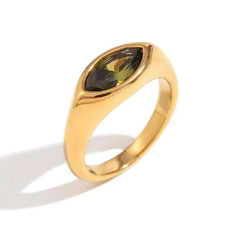 Horse Eye Zircon Seal Ring - Gold Green-6