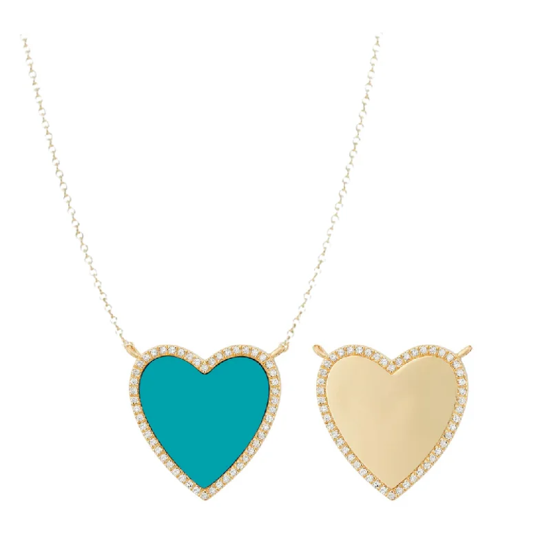 women’s chain necklaces-Double Sided Gemstone Heart Necklace