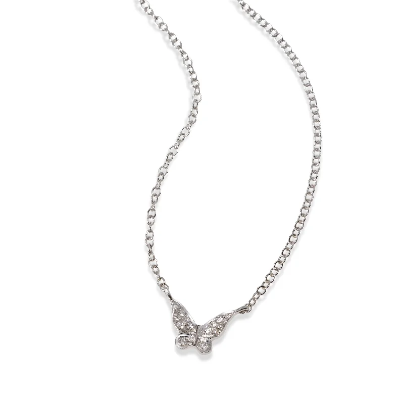 women’s chain necklaces-Pavé Diamond Butterfly Necklace, 14K White Gold