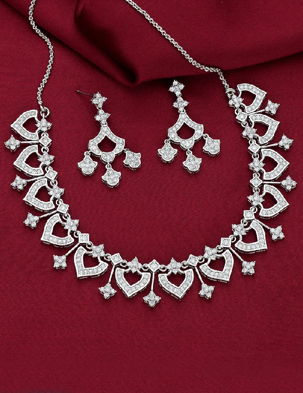 women’s statement pendant necklaces-Designer Zirconia Rhodium Necklace Set