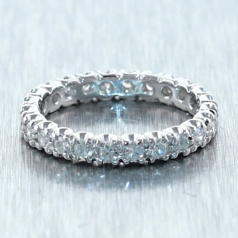 women’s platinum engagement rings-Vintage Estate 14k White Gold 1ctw Diamond Eternity Wedding Band Ring