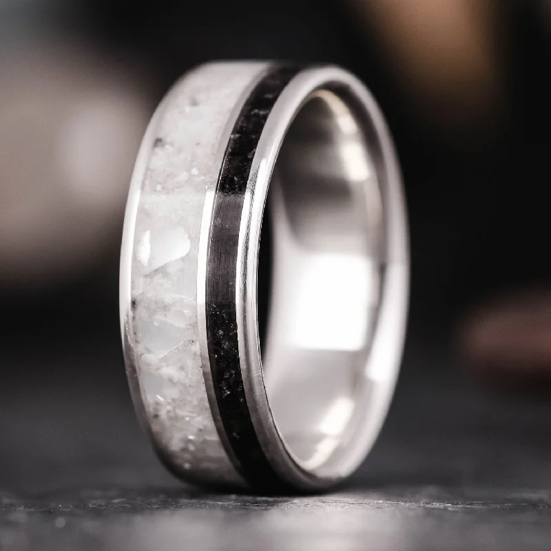 women’s vintage engagement rings-The Cove | Men's Silver Wedding Band with Obsidian and Mother of Pearl