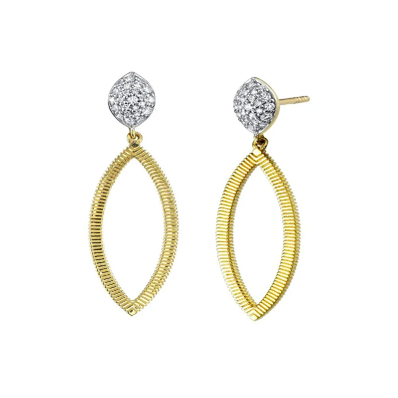 women’s luxury hoop earrings-Marguise Chaped Strie Edge Diamond Drop Earrings