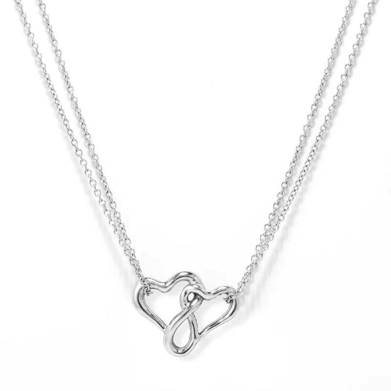 women’s boho necklaces-Happy Hearts Double Strand Necklace, 14K White Gold