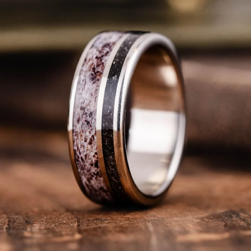 women’s anniversary engagement rings-The Orion | Men's Gold Wedding Band with Meteorite & Elk Antler