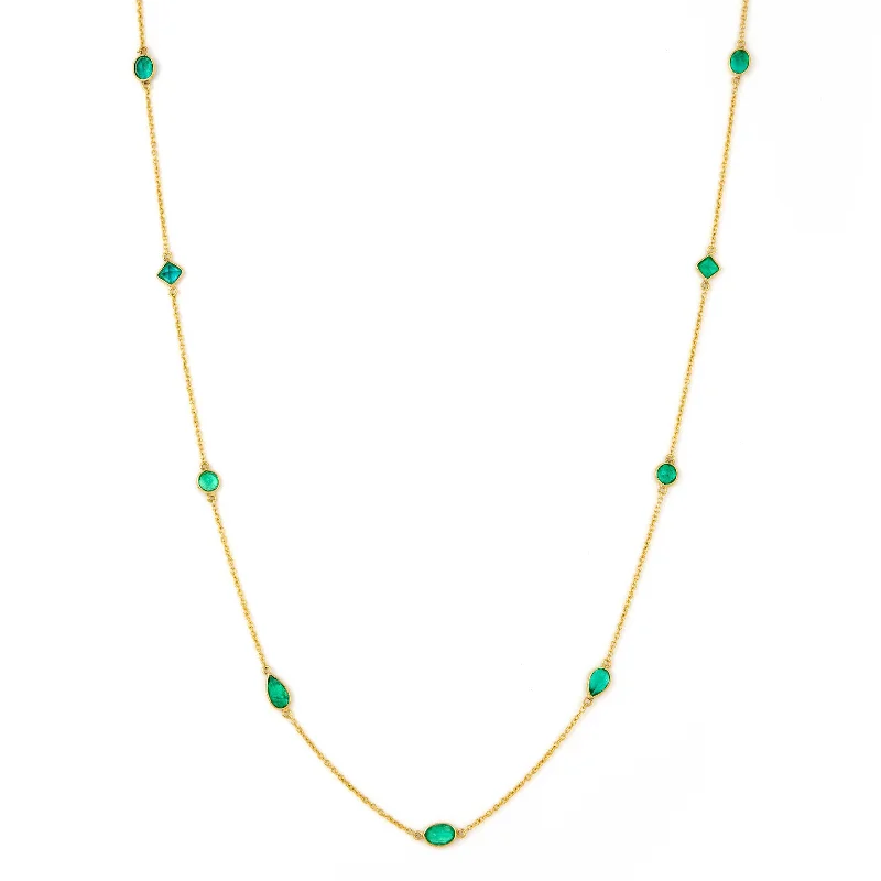 women’s inspirational necklaces-Emerald Mix Shape Necklace, 18 Inches, 18K Yellow Gold