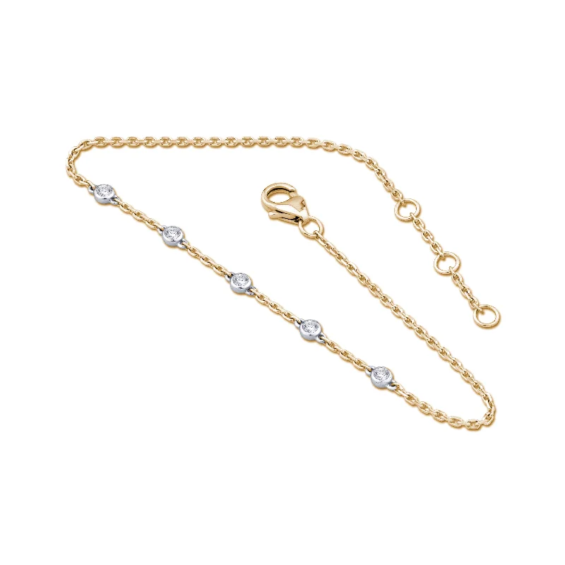 women’s vintage bracelets-14K Yellow & White Gold Diamond Bezel Chain Bracelet