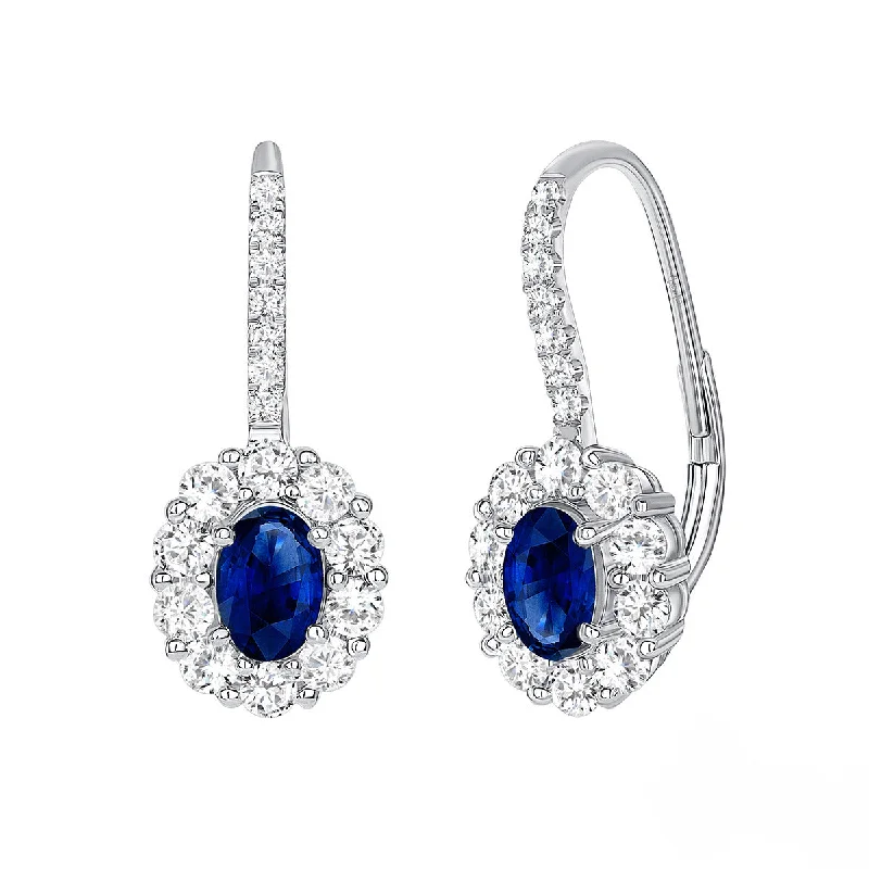 women’s double drop earrings-Oval Blue Sapphires Earrings in 18K White Gold