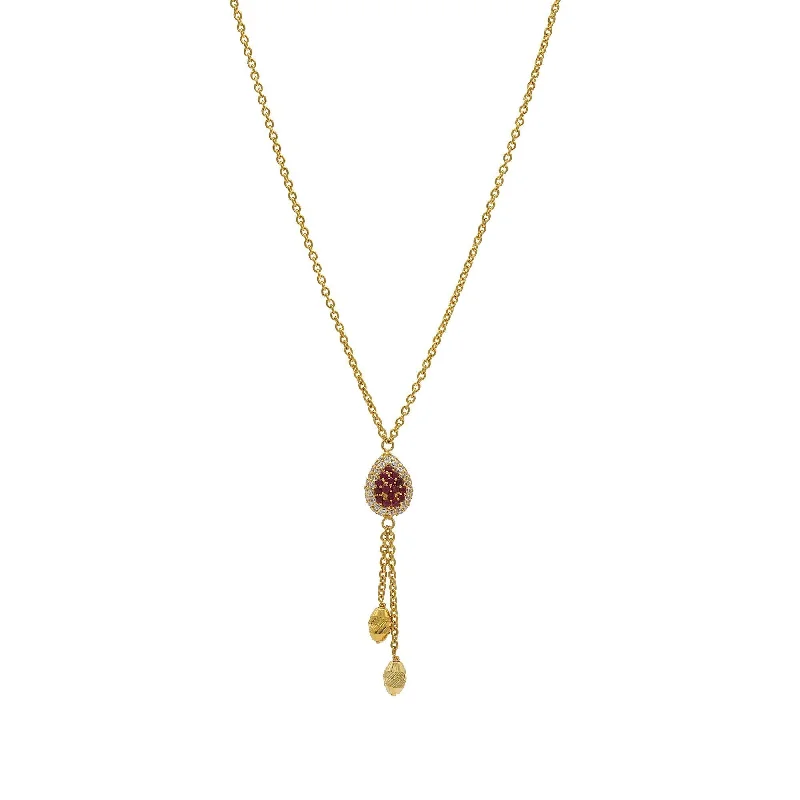 women’s choker necklaces-22K Gold Necklace W/Teardrop Ruby & CZ Pendant