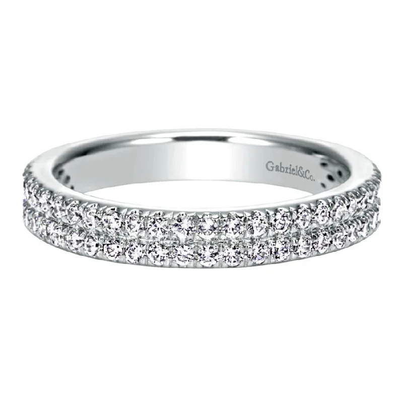 women’s heart-shaped diamond engagement rings-14K White Gold French Pave Diamond Wedding Band