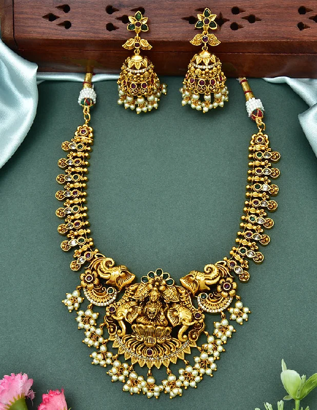 women’s pearl necklaces-Designer Antique Kempu Necklace Set