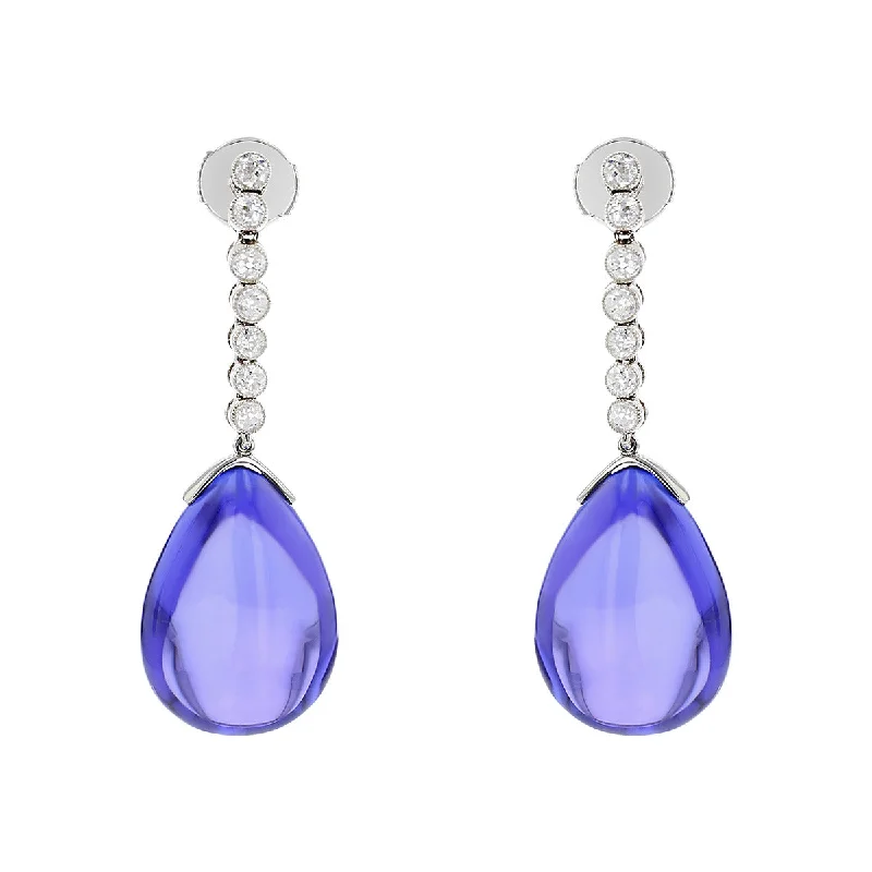 women’s gemstone earrings-Platinum Tanzanite and Diamond Drop Earrings