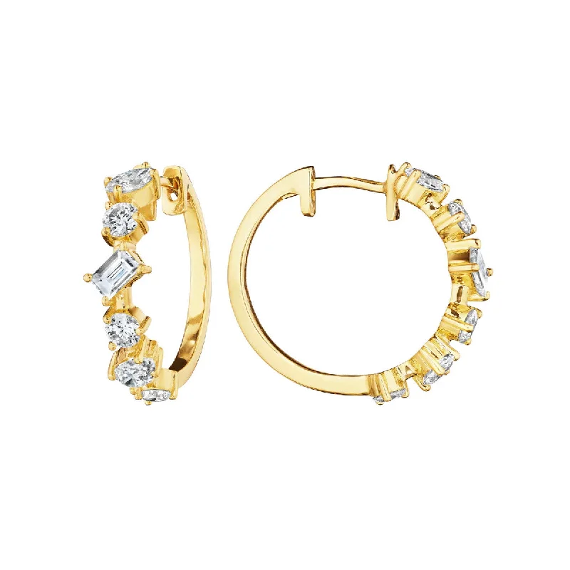 women’s retro earrings-Mixed Shape Fancy Cut Diamond Hoop Earrings