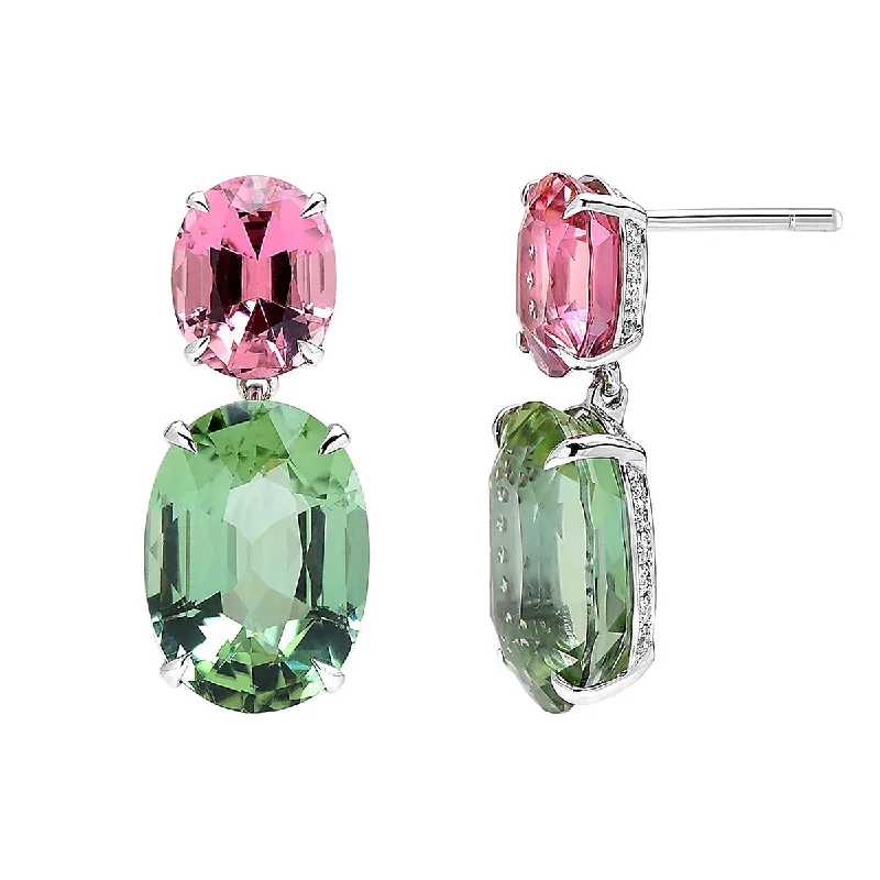 women’s large hoop earrings-Pink and Mint Tourmaline Drop Earrings with Diamonds