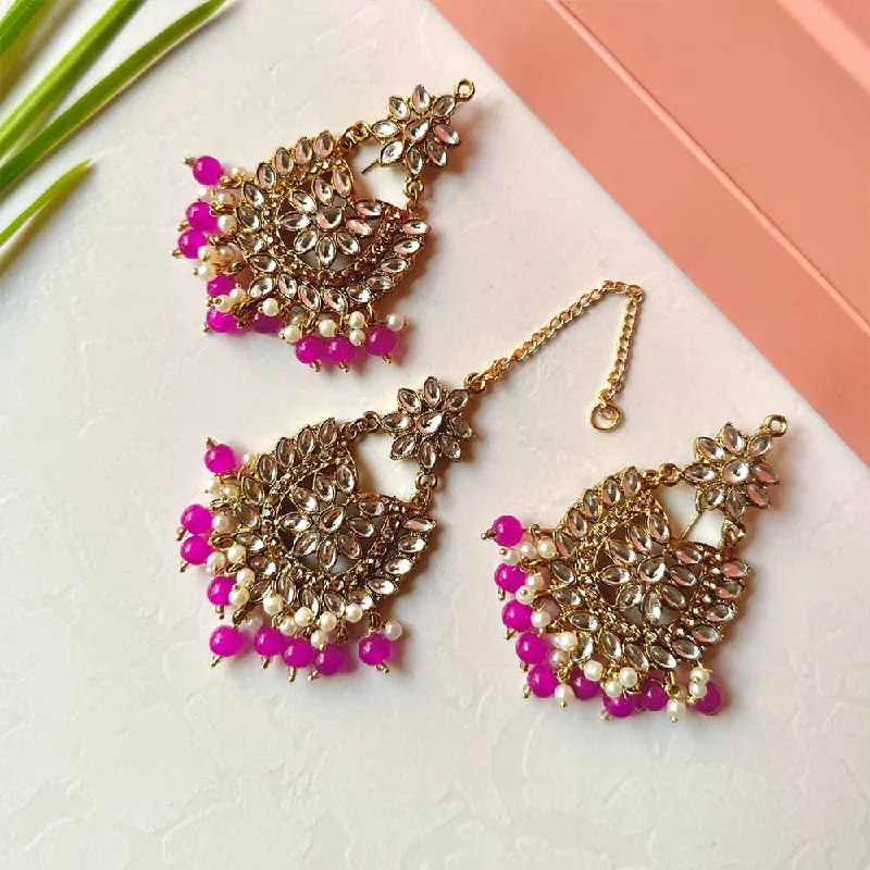 women’s asymmetrical earrings-Sameera Earrings/Teeka Set (Magenta)