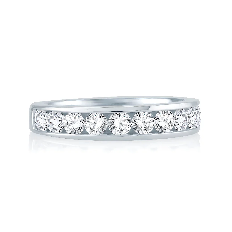 women’s contemporary engagement rings-Round Diamond Channel Wedding Band