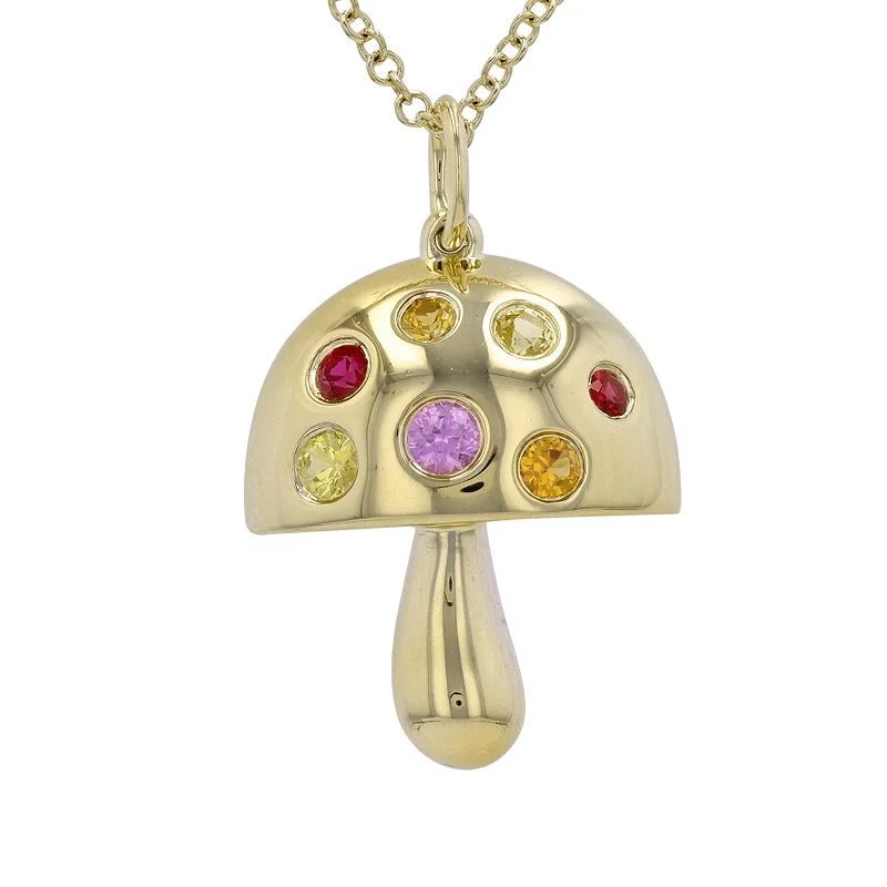 women’s custom engraved pendants-Mushroom Rainbow Necklace