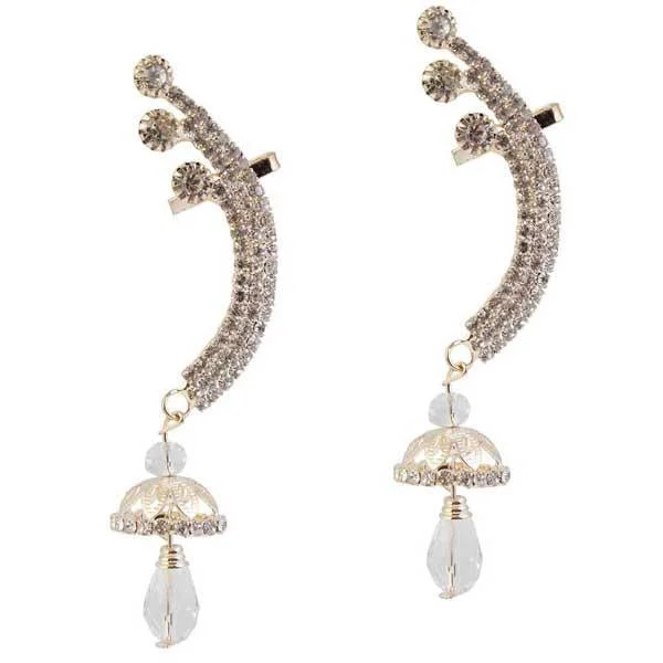 women’s matching earrings-Tip Top Fashions White Austrian Stone Gold Plated Ear Cuff - 1303006