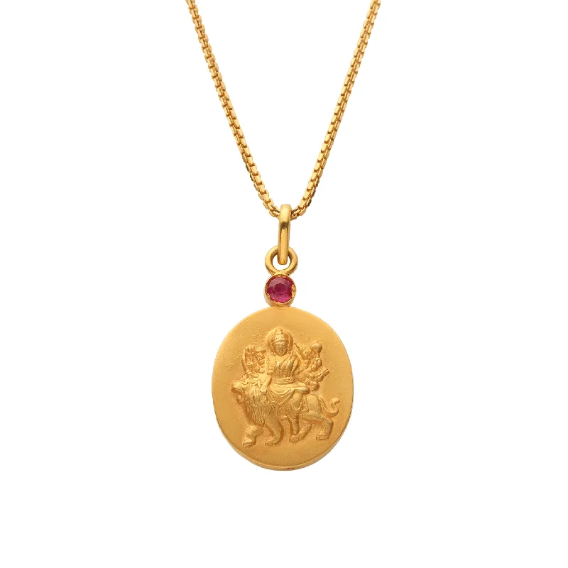 women’s cross necklaces-18kt gold Durga Istha Devata Pendant Necklace with Ruby Mount