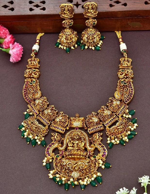 women’s custom-designed necklaces-Antique Muhurtham Lakshmi Devi Grand Necklace Set