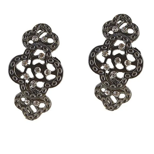 women’s gold-plated earrings-The99Jewel Heart Black Oxidised Dangler Earring - 1306647