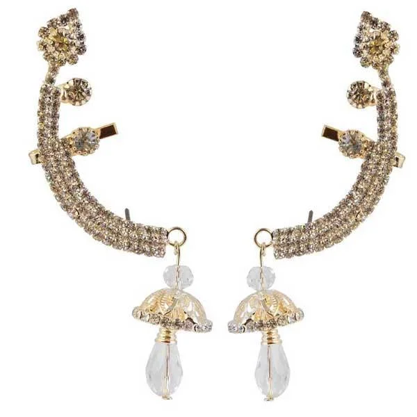 women’s asymmetrical earrings-Tip Top Fashions White Austrian Stone Gold Plated Ear Cuff - 1303001