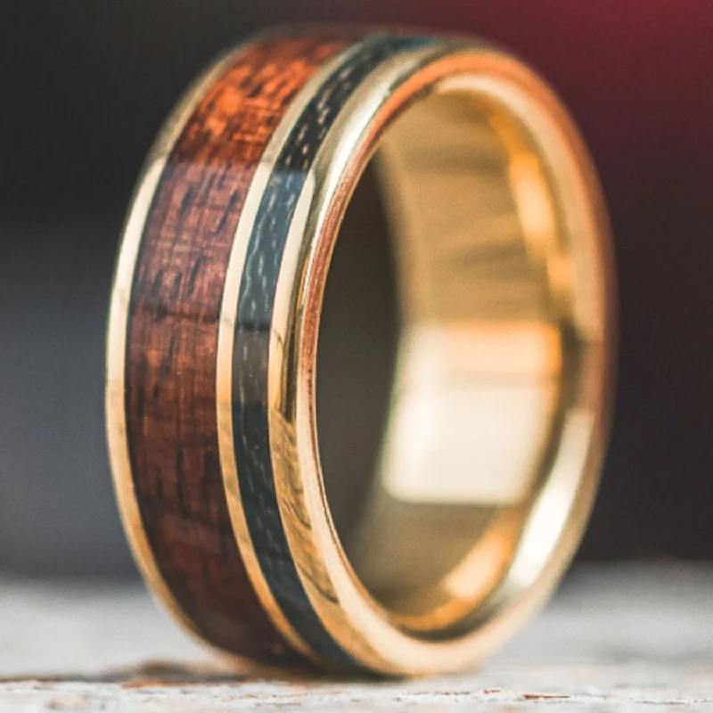 women’s engagement rings with colored gemstones-The Western Front | Men's Gold Wedding Band with 1903 Springfield Rifle Stock Wood & WWI Uniform