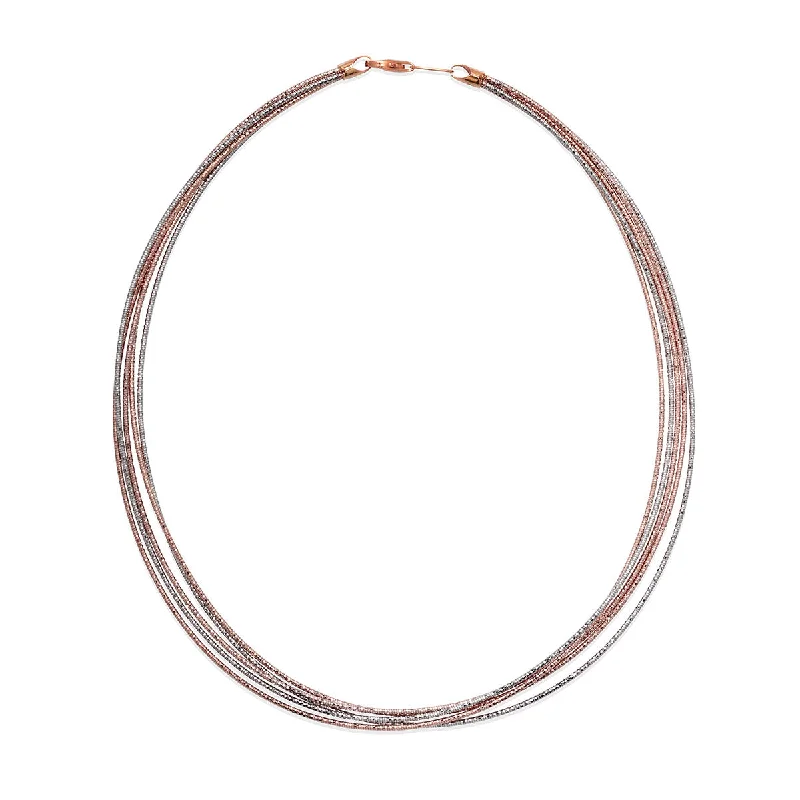 women’s gold necklaces-Five Strand Wire Necklace, Sterling and 18K Rose Gold Plating