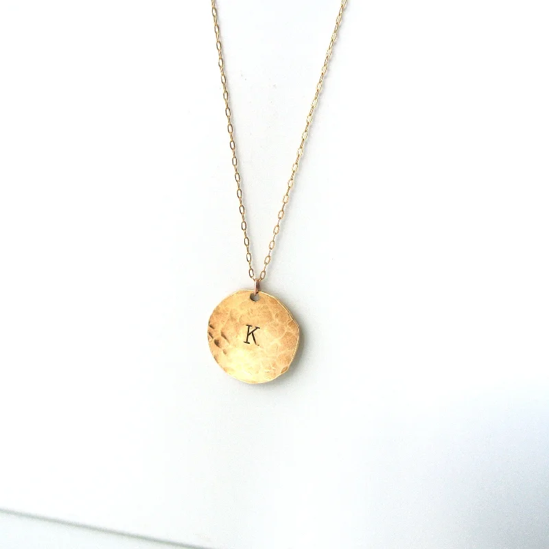 women’s personalized necklaces-Hand Stamped Personalized 14kt Gold Filled Initial Pendant Necklace