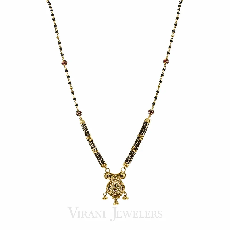 women’s trendy necklaces-22K Yellow Gold Mangalsutra Beaded Chain Necklace W/ Hand Painted Bead Accents