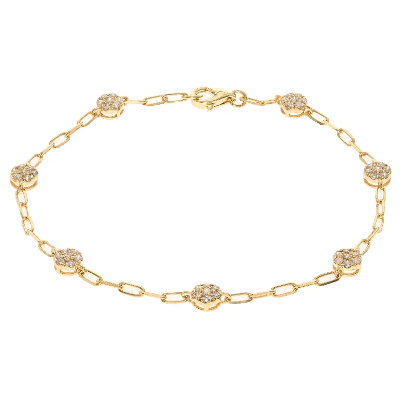 women’s luxury cuff bracelets-14K Yellow Gold 0.44cttw. Diamond Round Cluster Oval Link Bracelet