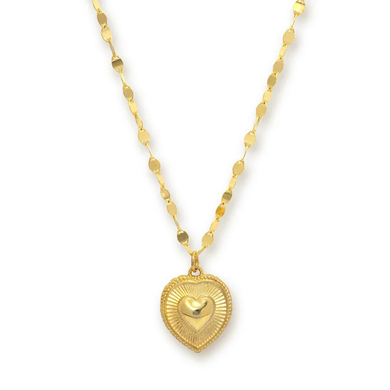 women’s personalized pendant necklaces-Heart Pendant on Mirror Link Necklace, Gold Plated