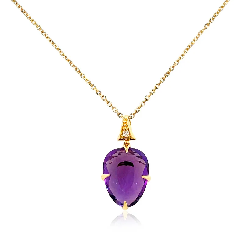 women’s silver and gold necklaces-Faceted Amethyst Drop Necklace, 18K Yellow Gold