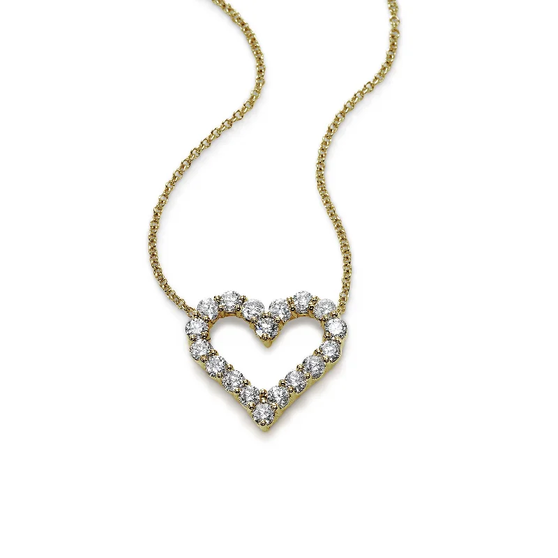 women’s personalized necklaces-Open Diamond Heart Necklace, .25 Carat, 14K Yellow Gold