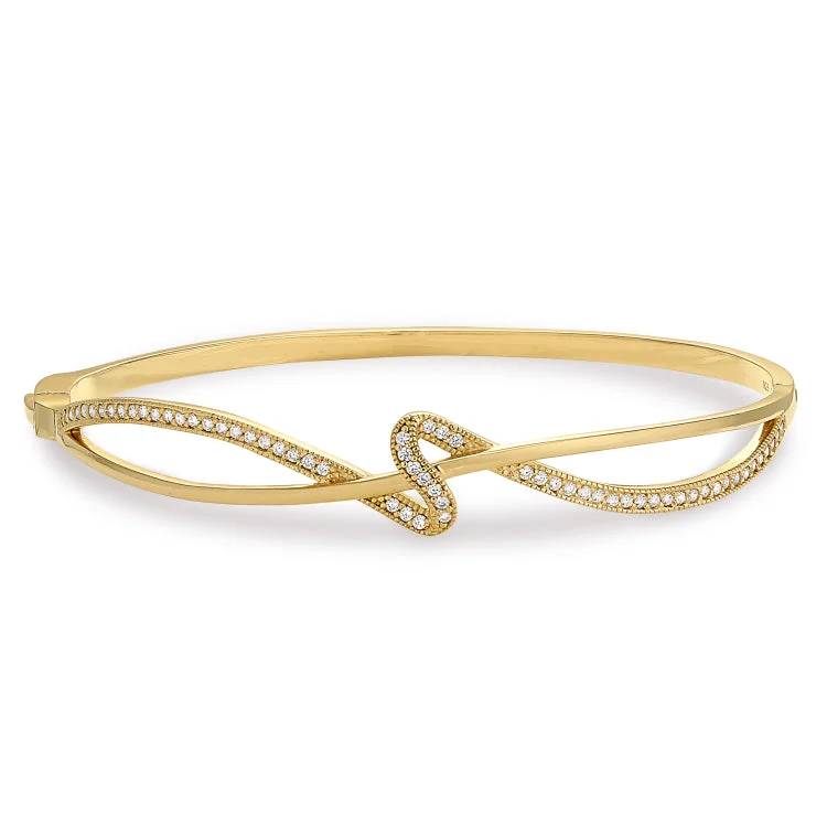 women’s gold-plated bracelets-Gold Finish Sterling Silver Micropave Ribbon Swirll Bangle Bracelet with Simulated Diamonds