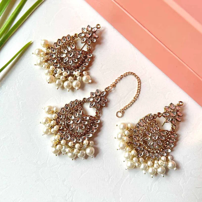 women’s diamond earrings-Sameera Earrings/Teeka Set (Pearl)