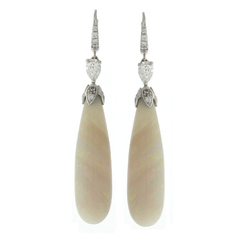 women’s square earrings-Opal and Diamond Drop Earrings