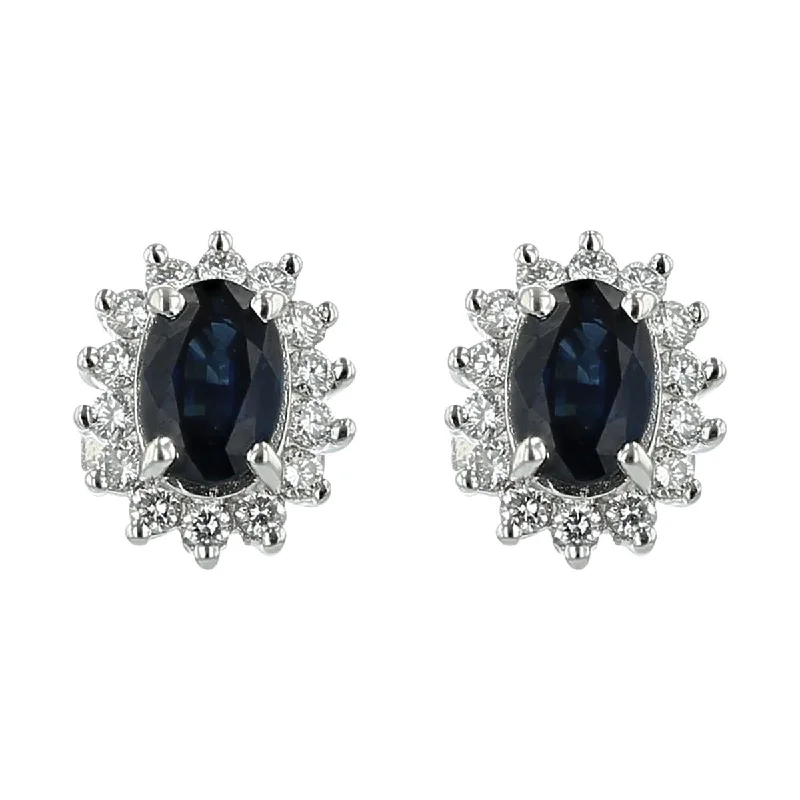 women’s large hoop earrings-Oval Sapphire and Diamond Halo Stud Earrings