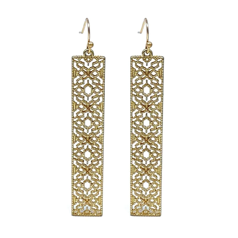 women’s matching stud earrings-Gold Bar Filigree Earrings