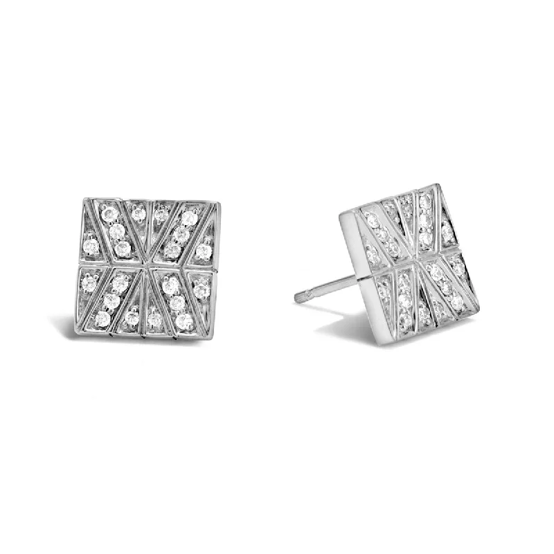 women’s casual earrings-Modern Chain Silver Diamond Stud Earrings