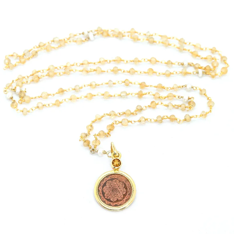 women’s luxury gold necklaces-Citrine and Pearl Sri Yantra Necklace