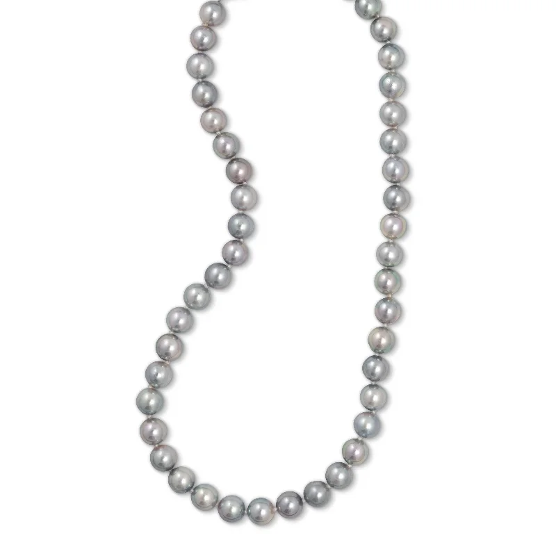 women’s amethyst necklaces-Japanese Blue Grey Cultured Pearl Necklace, 18 Inches