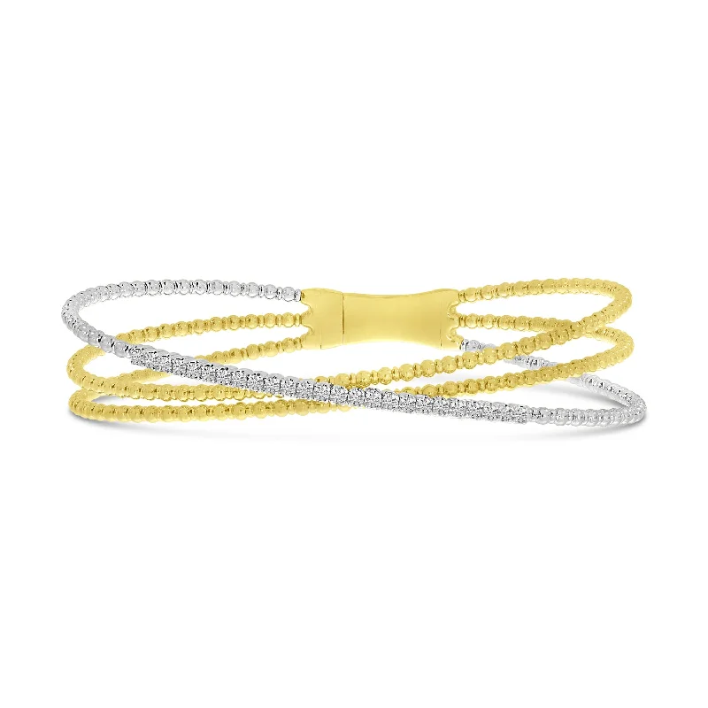 women’s statement bracelets-14K Yellow & White Gold 0.47cttw. Diamond Triple Strand Flexible Bracelet